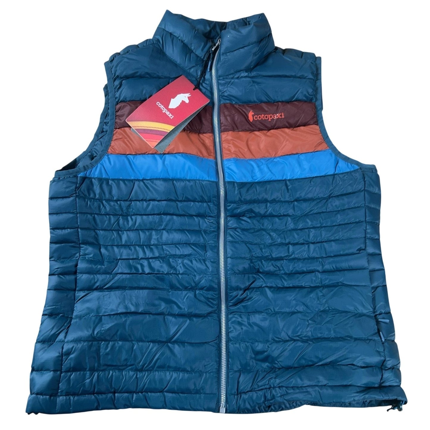Cotopaxi Vest Womens L Blue Fuego Down Striped Packable Insulated Lightweight