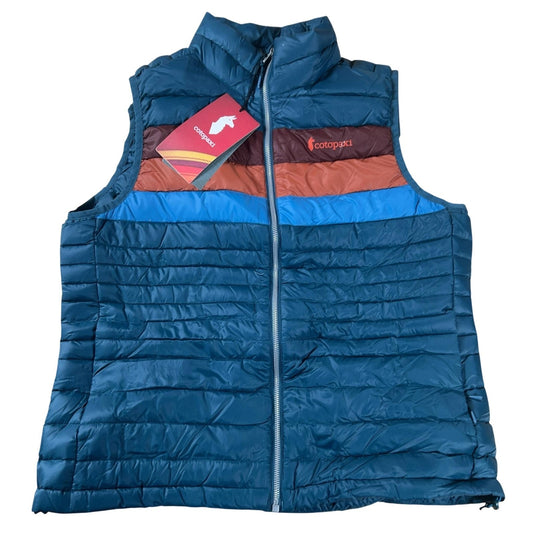 Cotopaxi Vest Womens L Blue Fuego Down Striped Packable Insulated Lightweight