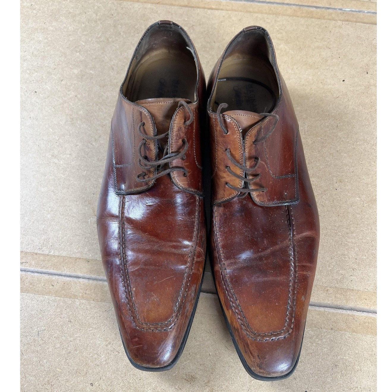 Magnanni Shoes Mens Size 11.5 Brown Derby Leather Lined Dress Square Toe