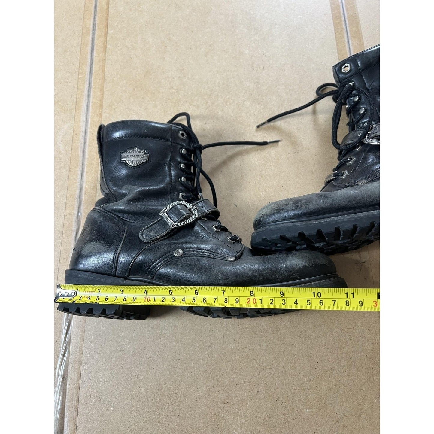 Harley-Davidson Boots Mens Size 10 Black Leather Biker Lace Up Buckle Ankle