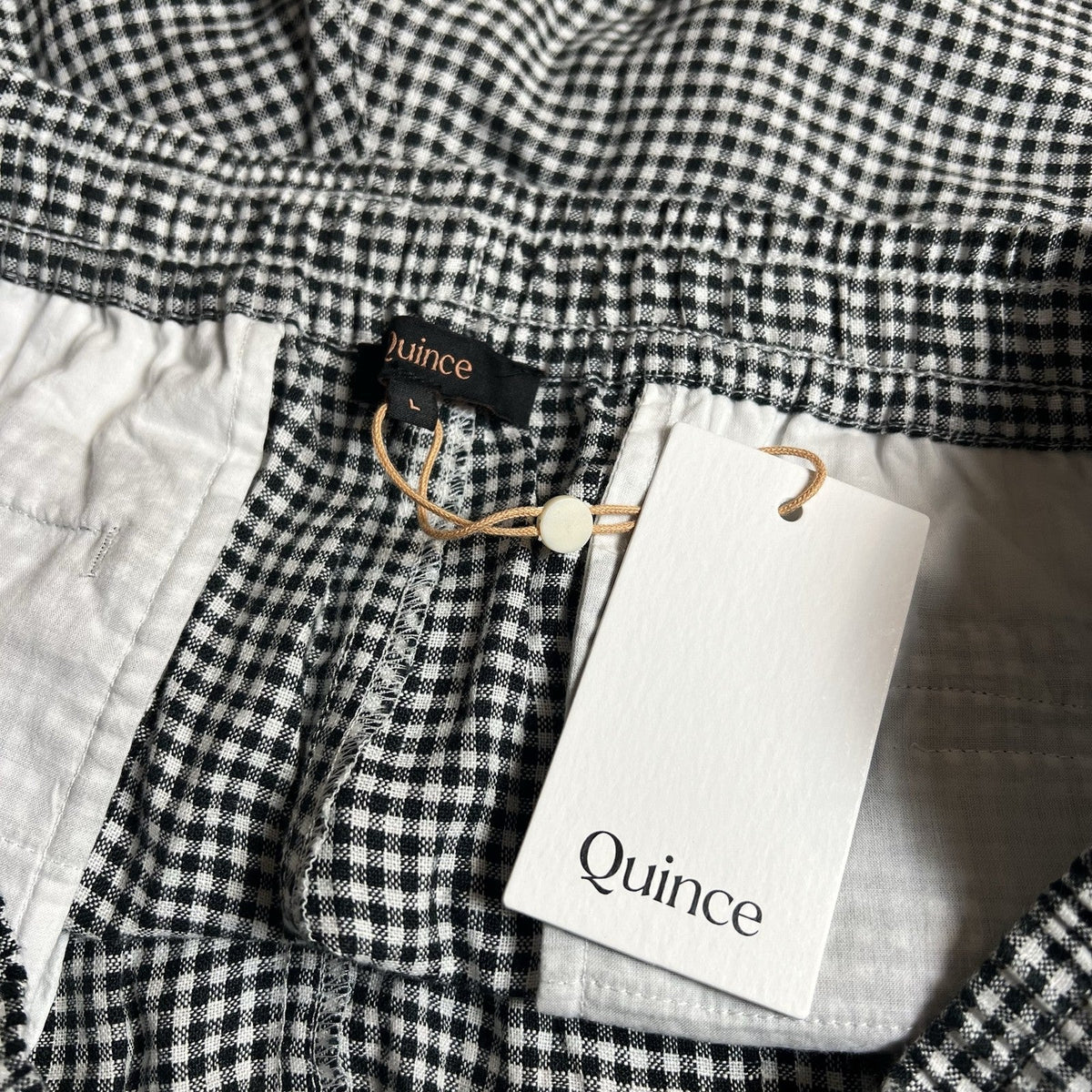 Quince Shorts Womens L Black Check Linen Elastic Waist Drawstring Casual Summer
