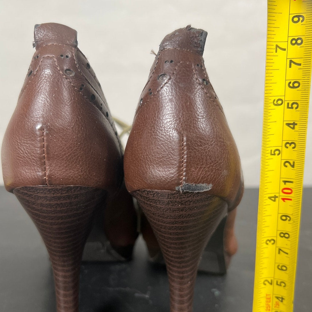 Fergalicious By Fergie Brown Lace-Up Heels Women's Size 10