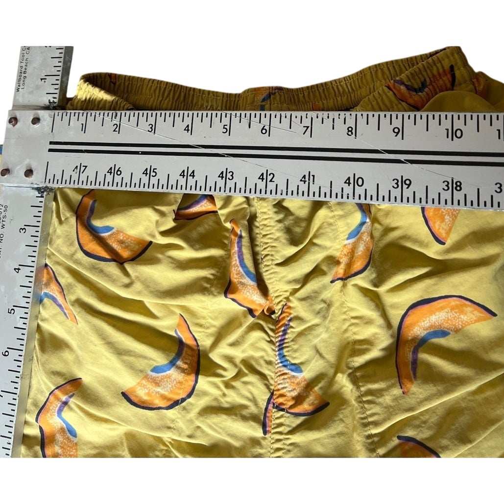 Patagonia Swim Shorts Mens XS Yellow Melon Abstract Print Mesh Lined Trunks Surf