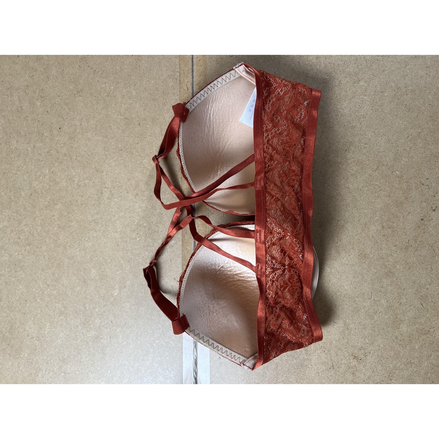 Curve Muse Bra Womens 34DDD Orange Push Up Padded Molded Lace Front Closure