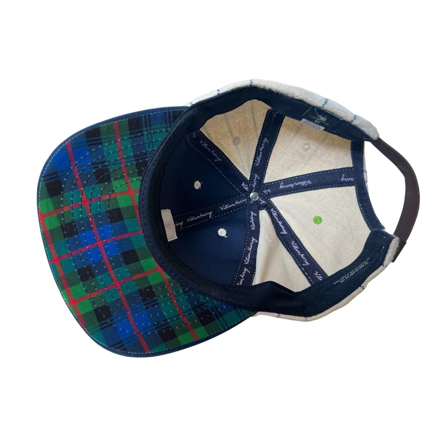 William Murray Hat Cap Strap Back Mens One Size Blue White Golf Pinstripe Plaid