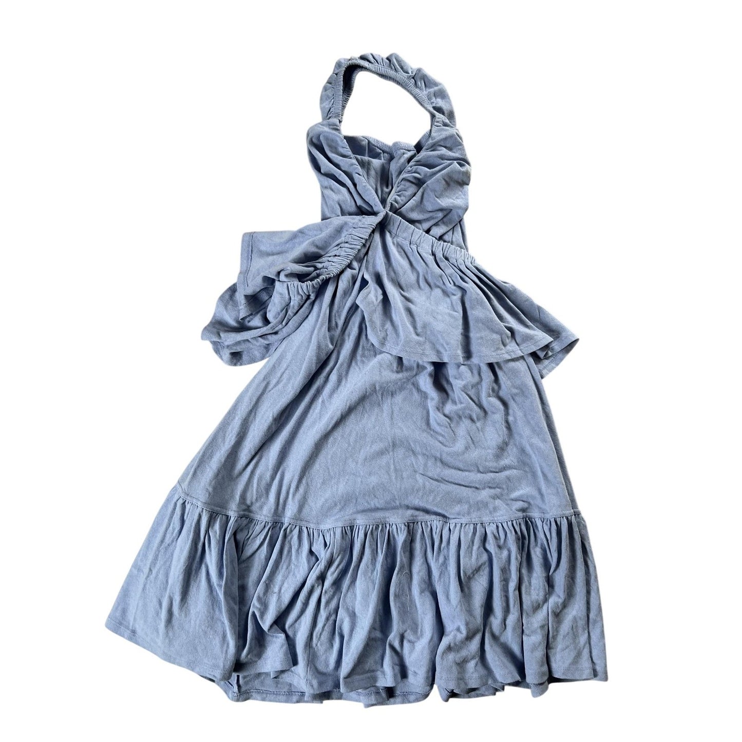 FP BEACH Dress Womens S Blue Sundress Halter Ruffle Short Cotton Jersey
