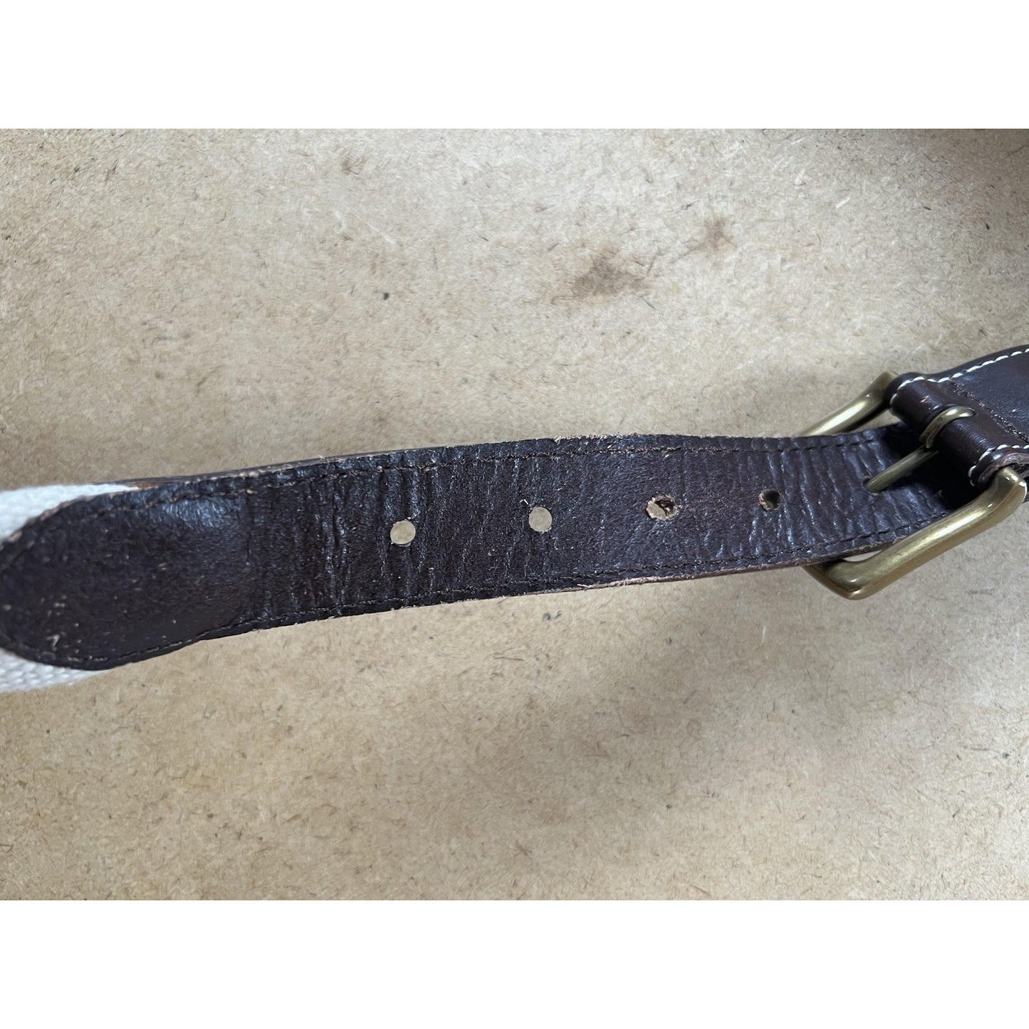 Vineyard Vines Mens Woven Belt 38 White Cotton Leather Striped Logo Buckle