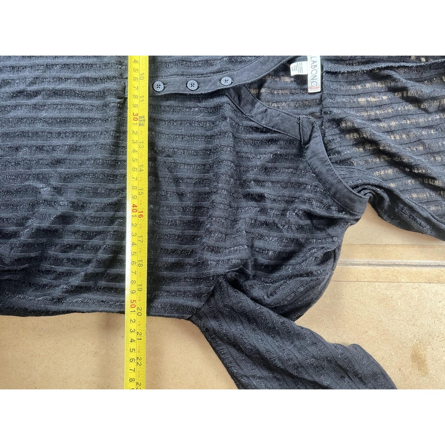 Billabong Sweater Womens L Black Hooded Sheer Striped Henley Lightweight