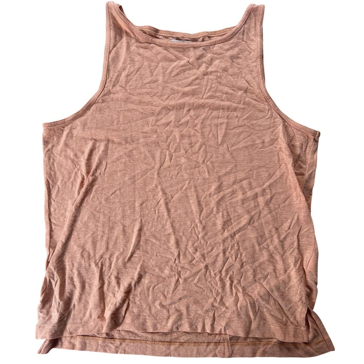 Madewell Tank Womens XL Orange High Neck Linen Viscose Relaxed Slit Basic