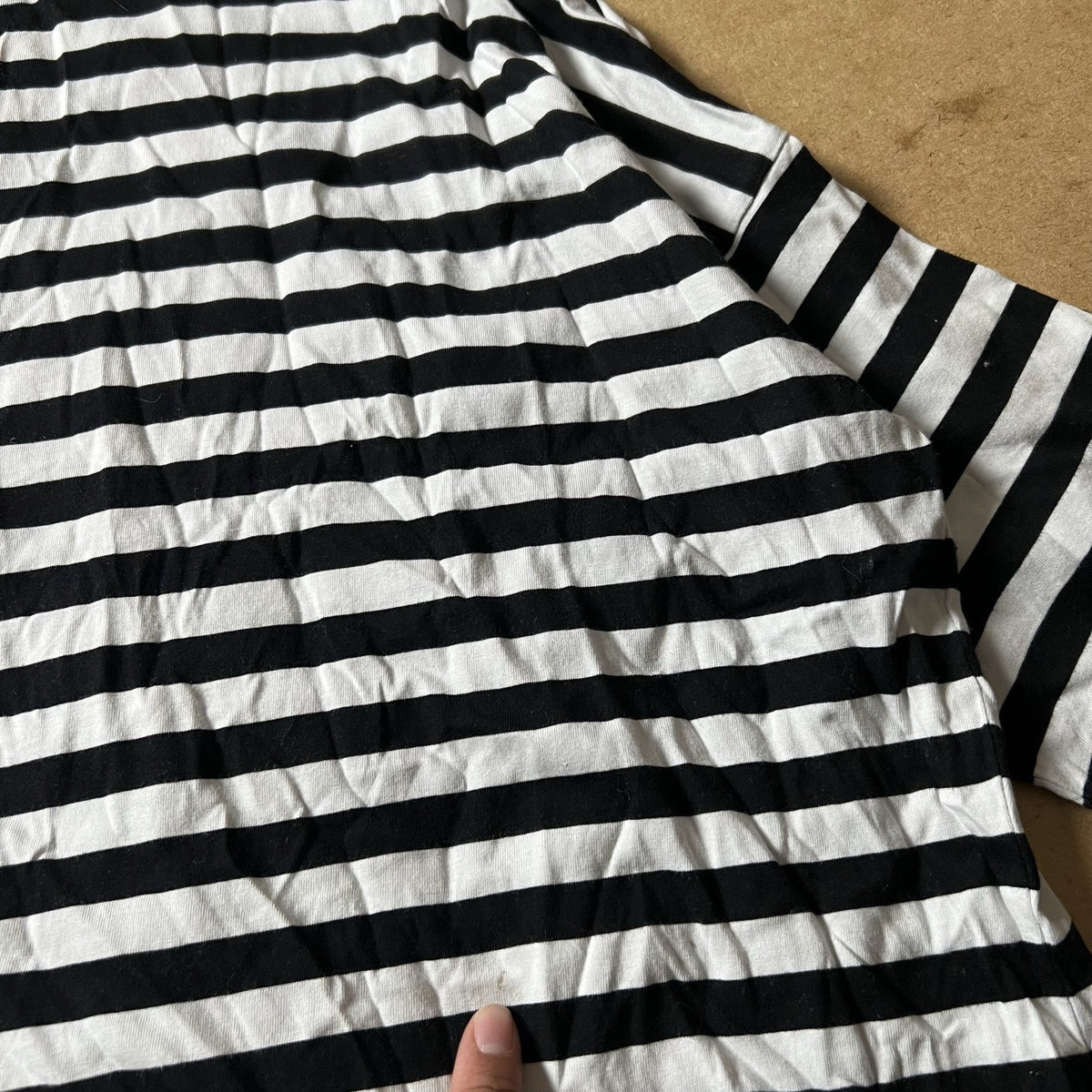 Planet By Lauren G T-Shirt Womens One Size Striped Black White V-Neck Cotton
