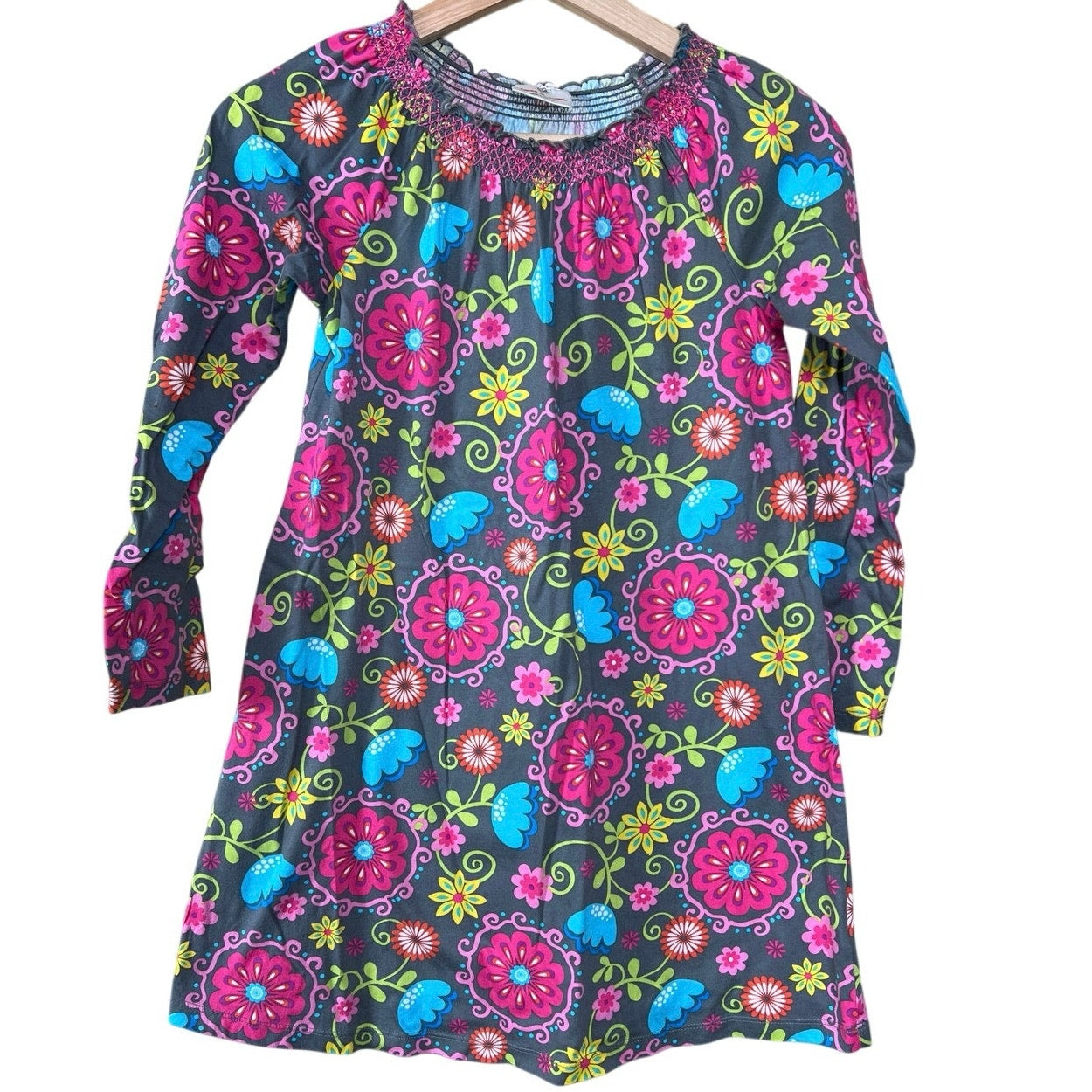 Hanna Andersson 130 Girls Bright Dress Floral Long Sleeve