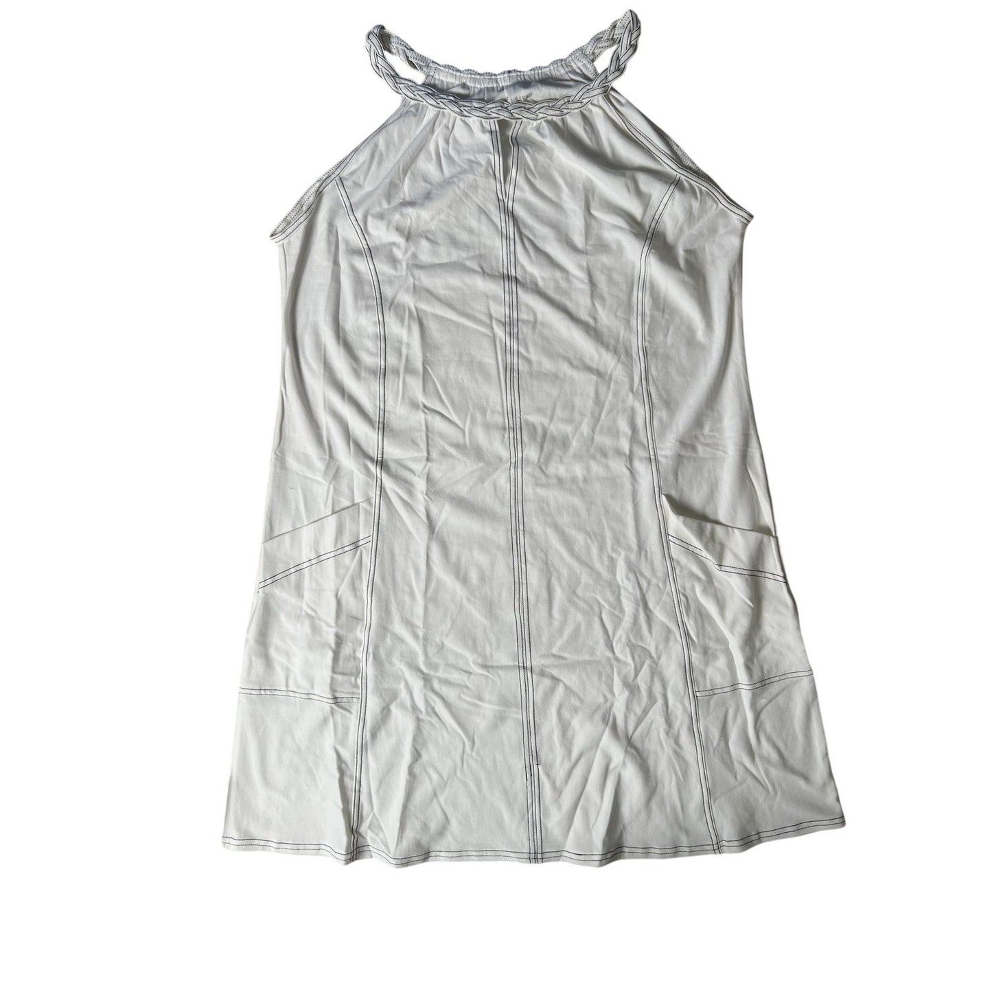 LADRA HLAVAC Tank Womens XL White Halter Braided Strap Pockets Stretch