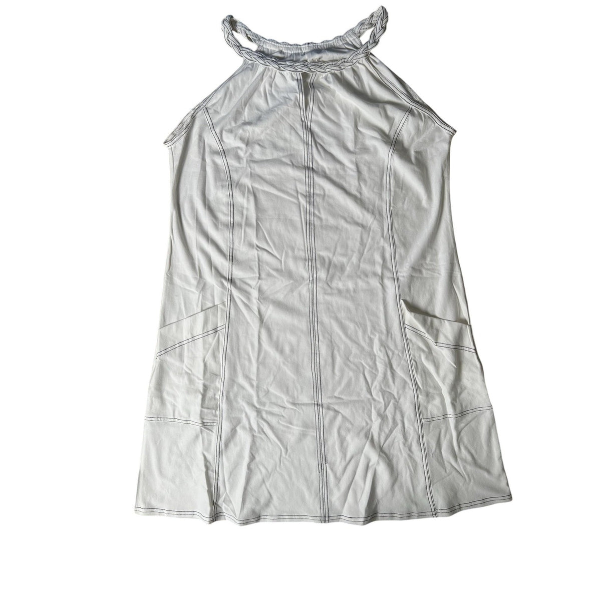 LADRA HLAVAC Tank Womens XL White Halter Braided Strap Pockets Stretch
