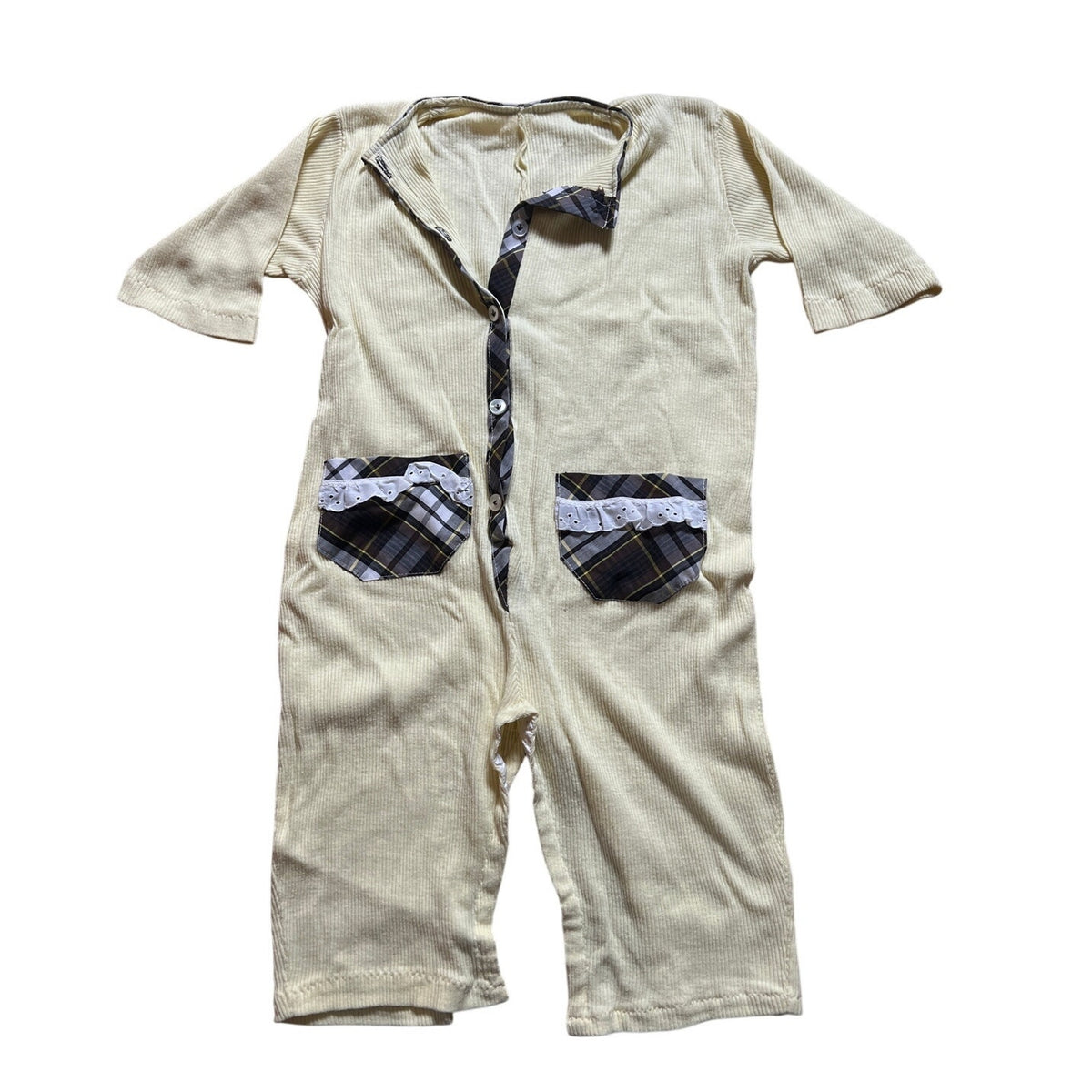 Handmade Toddler Cream And Plaid One Piece One Size