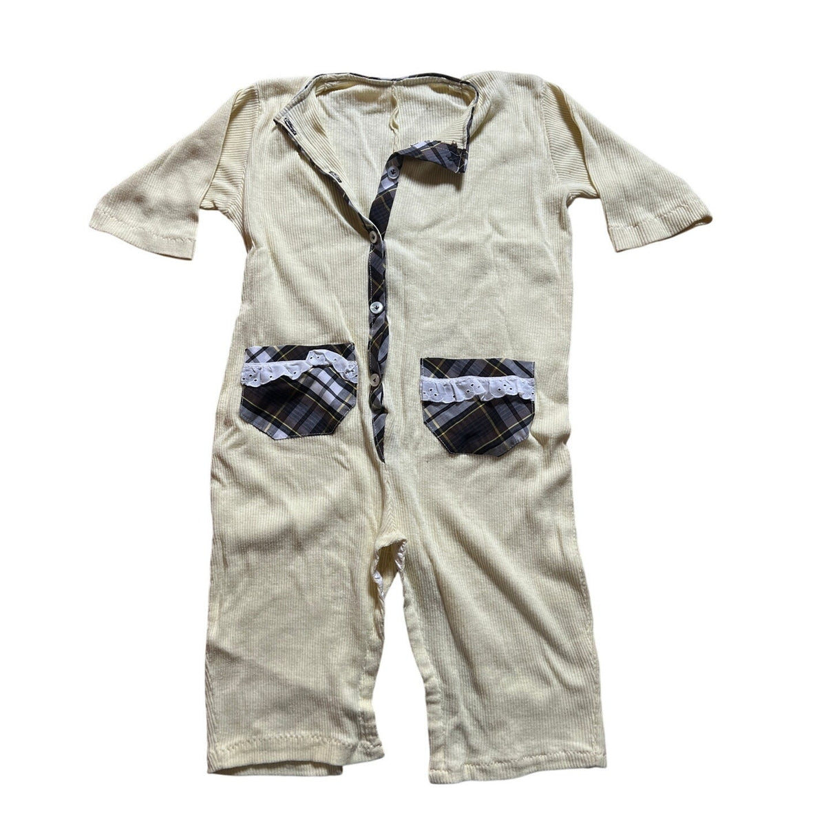 Handmade Toddler Cream And Plaid One Piece One Size