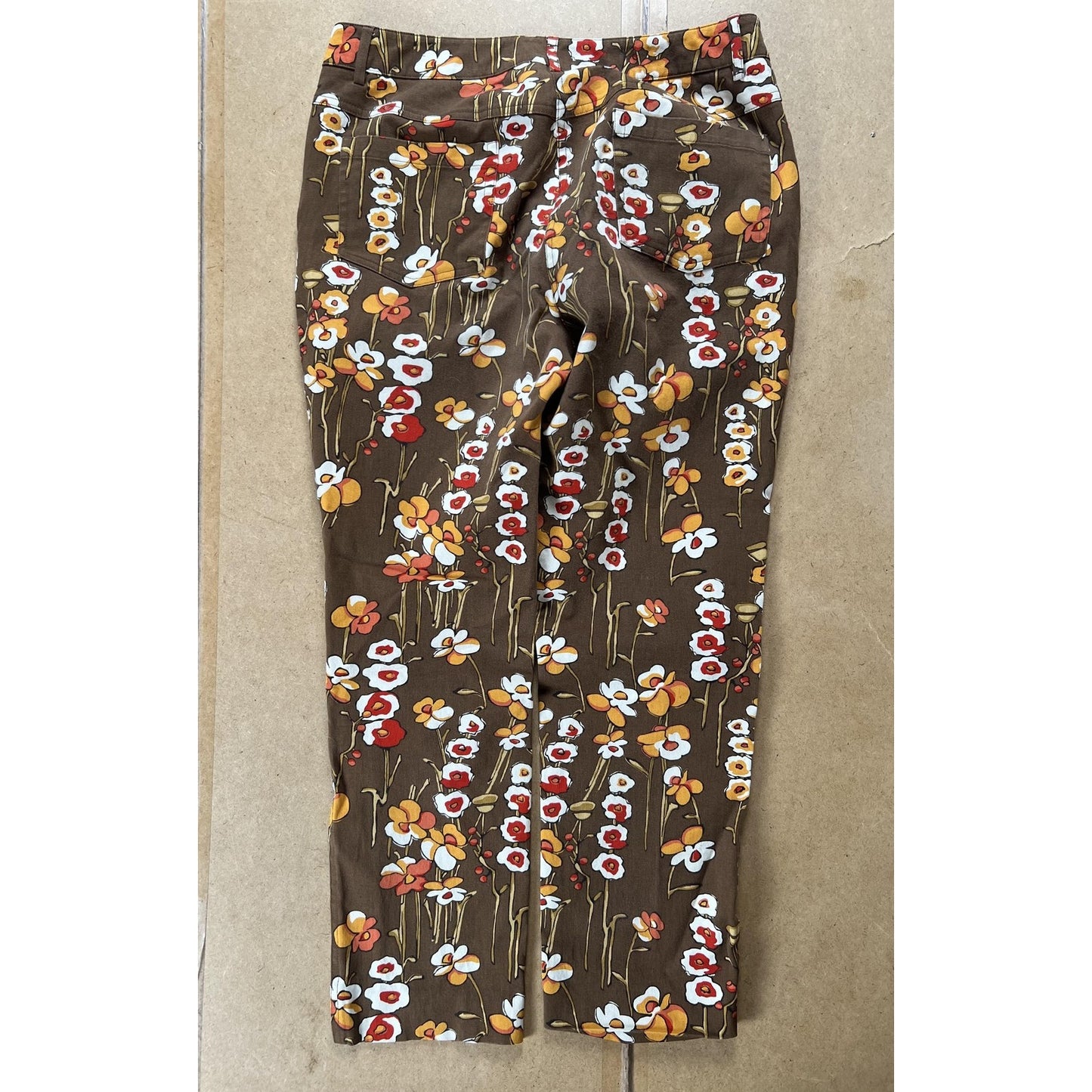 J. McLaughlin Pants Womens 6 Brown Cropped Floral Twill Stretch Pockets Slim