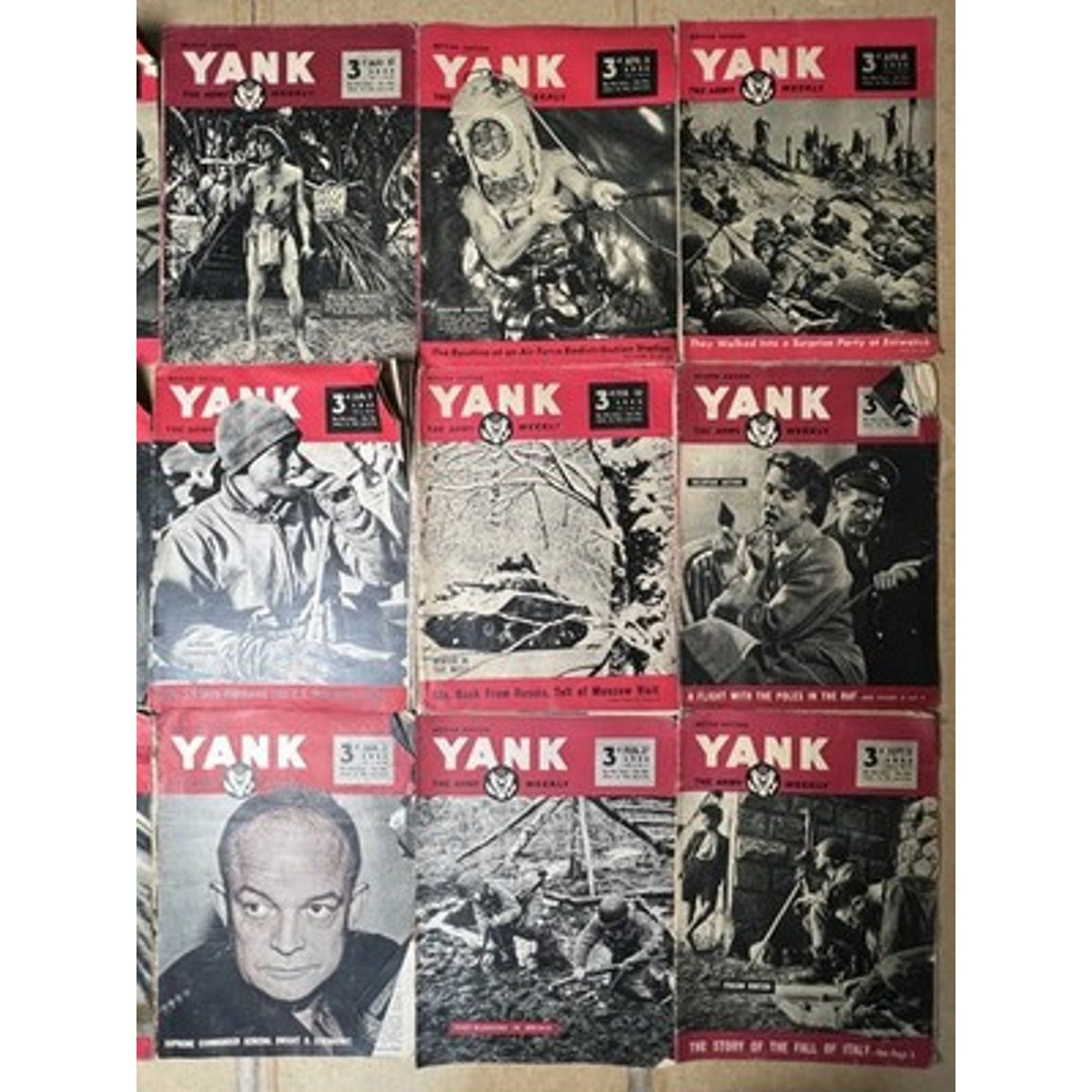 YANK The Army Weekly 1945 British Edition WWII Magazines Red Black Covers