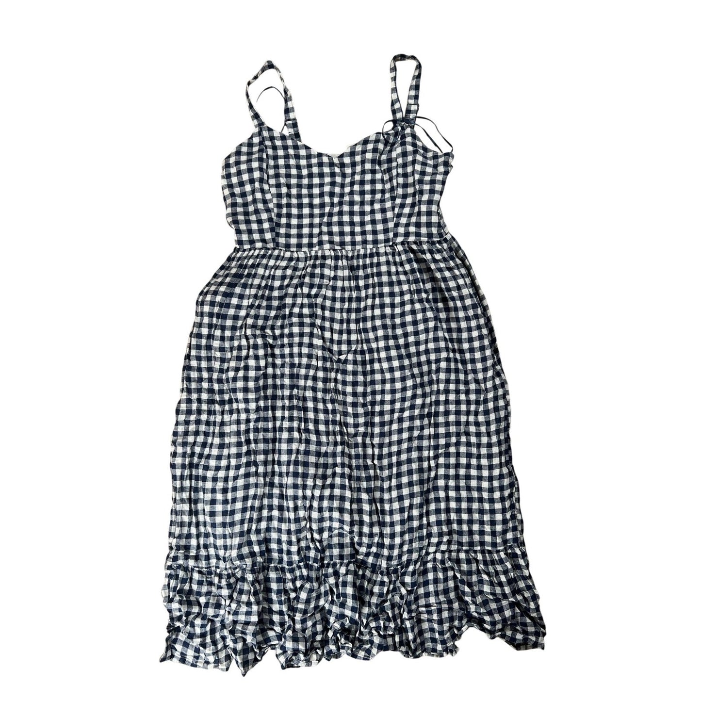 C&C California Dress Womens 12 Blue Gingham Midi Sundress Sweetheart Ruffle