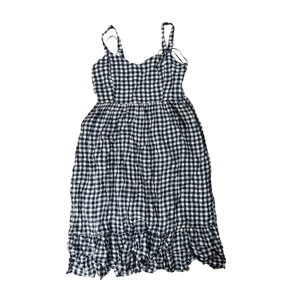 C&C California Dress Womens 12 Blue Gingham Midi Sundress Sweetheart Ruffle