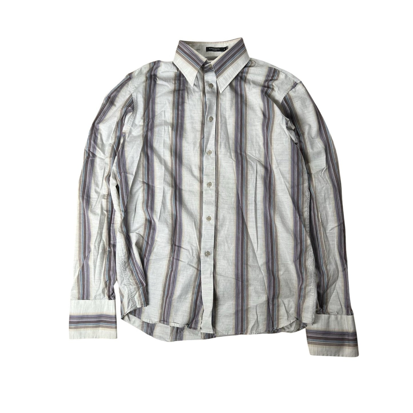 J.Lindeberg Shirt Mens EU 50 Beige Striped Long Sleeve Button Up Collared