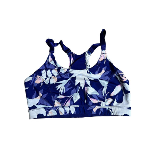 Bra Womens M Blue Floral Sports Bra Racerback Adjustable Strap Stretch Pullover