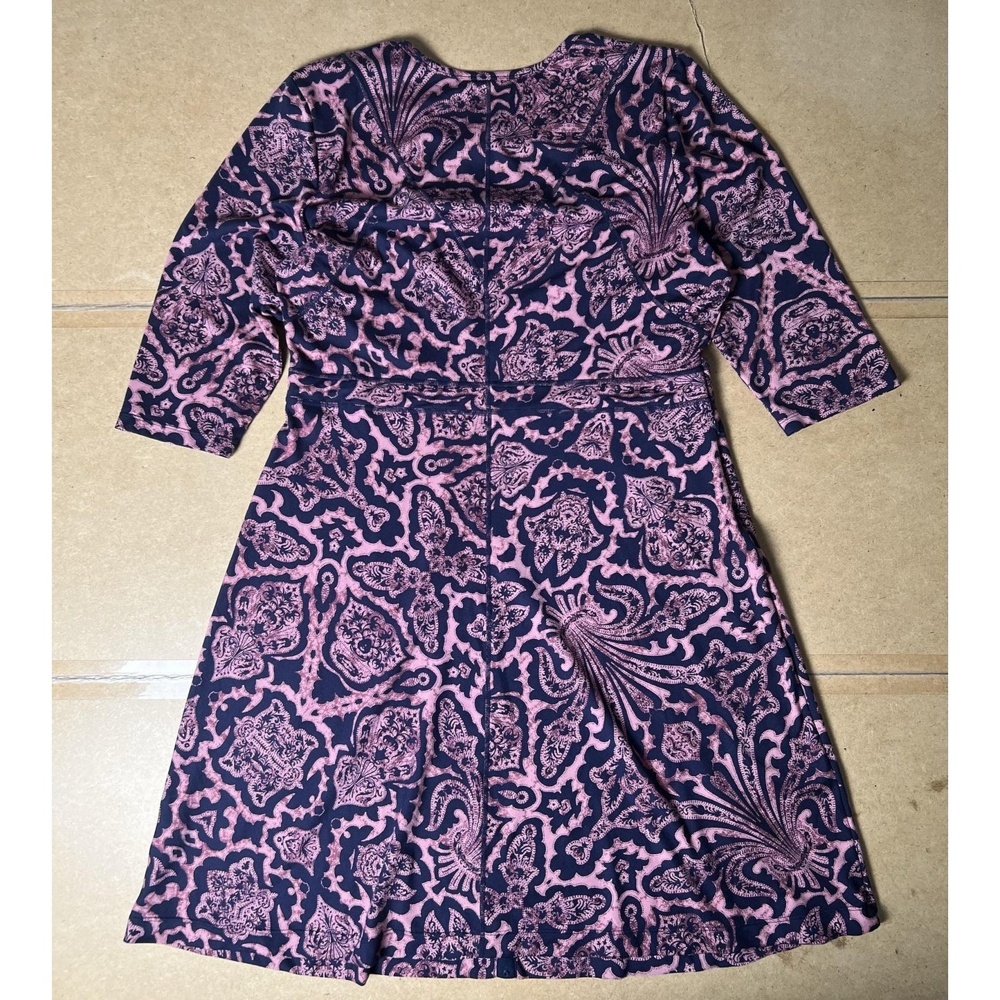 Title Nine Dress Womens XL Blue Paisley Fit & Flare Round Neck Knee Pockets