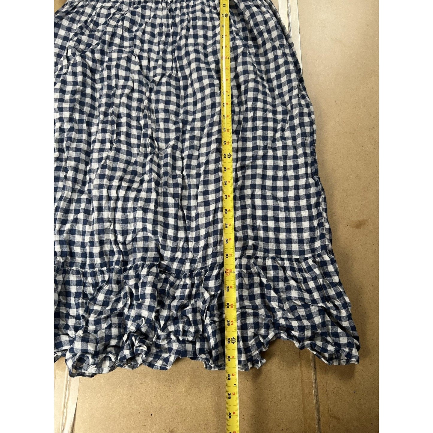 C&C California Dress Womens 12 Blue Gingham Midi Sundress Sweetheart Ruffle