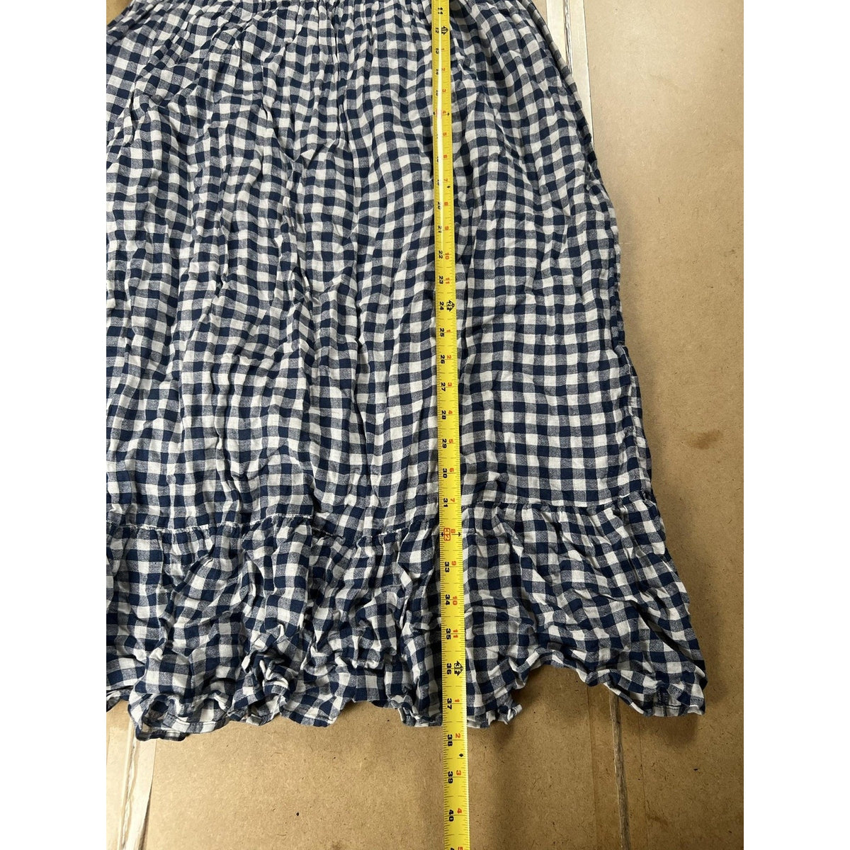 C&C California Dress Womens 12 Blue Gingham Midi Sundress Sweetheart Ruffle