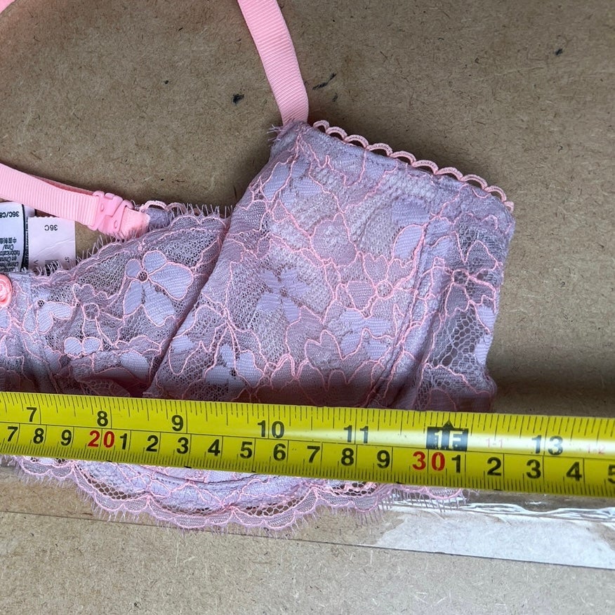 Victoria's Secret Bra Womens 36C Pink Longline Lace Unpadded Floral Underwired
