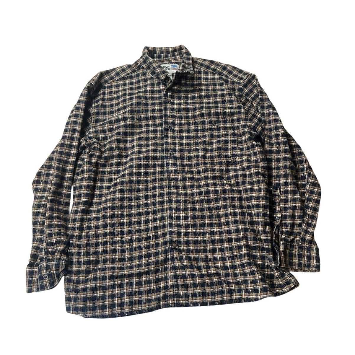 Stormy Kromer Men’s Flannel Shirt Brown/Black Plaid Button Front Size XL