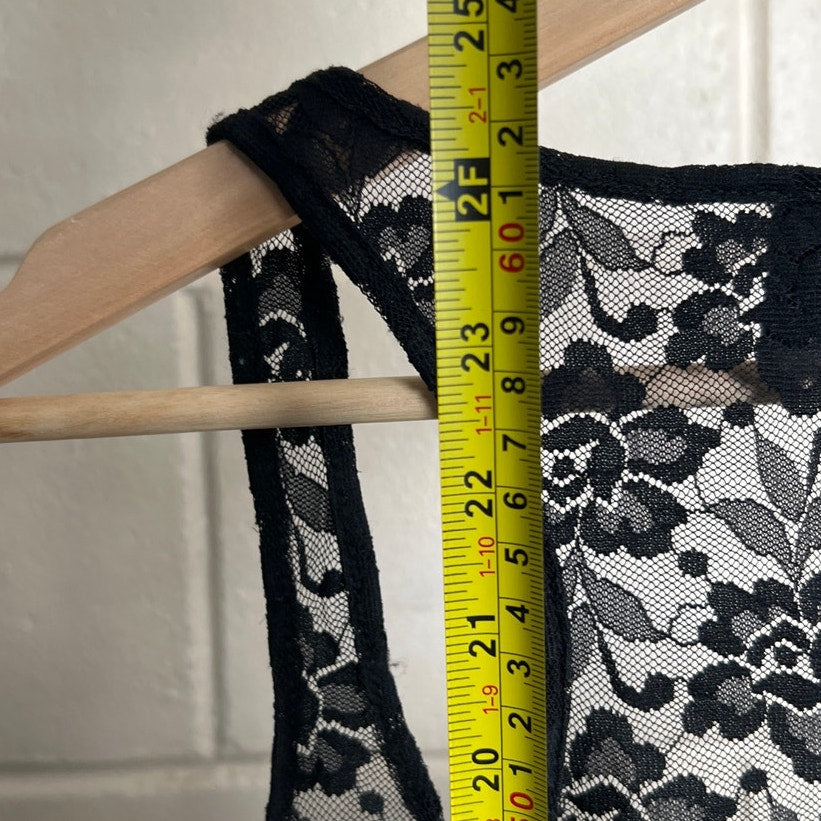 Y2K Vanity Small Nylon Black Women Lace Floral Top