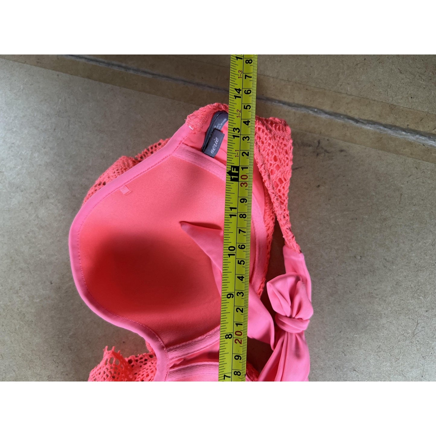 Aerie Bra Womens 36D Pink Lace Strapless Bandeau Underwire Padded Ruffle Crochet