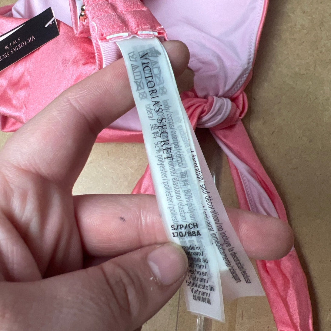 NWT Victorias Secret Small Pink Tie Silky Smooth Triangle Padded Bikini Top