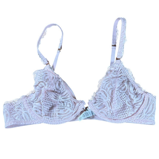 Aerie Bra Womens 34B Pink Bralette Unpadded Lace Sheer Adjustable Hook & Eye