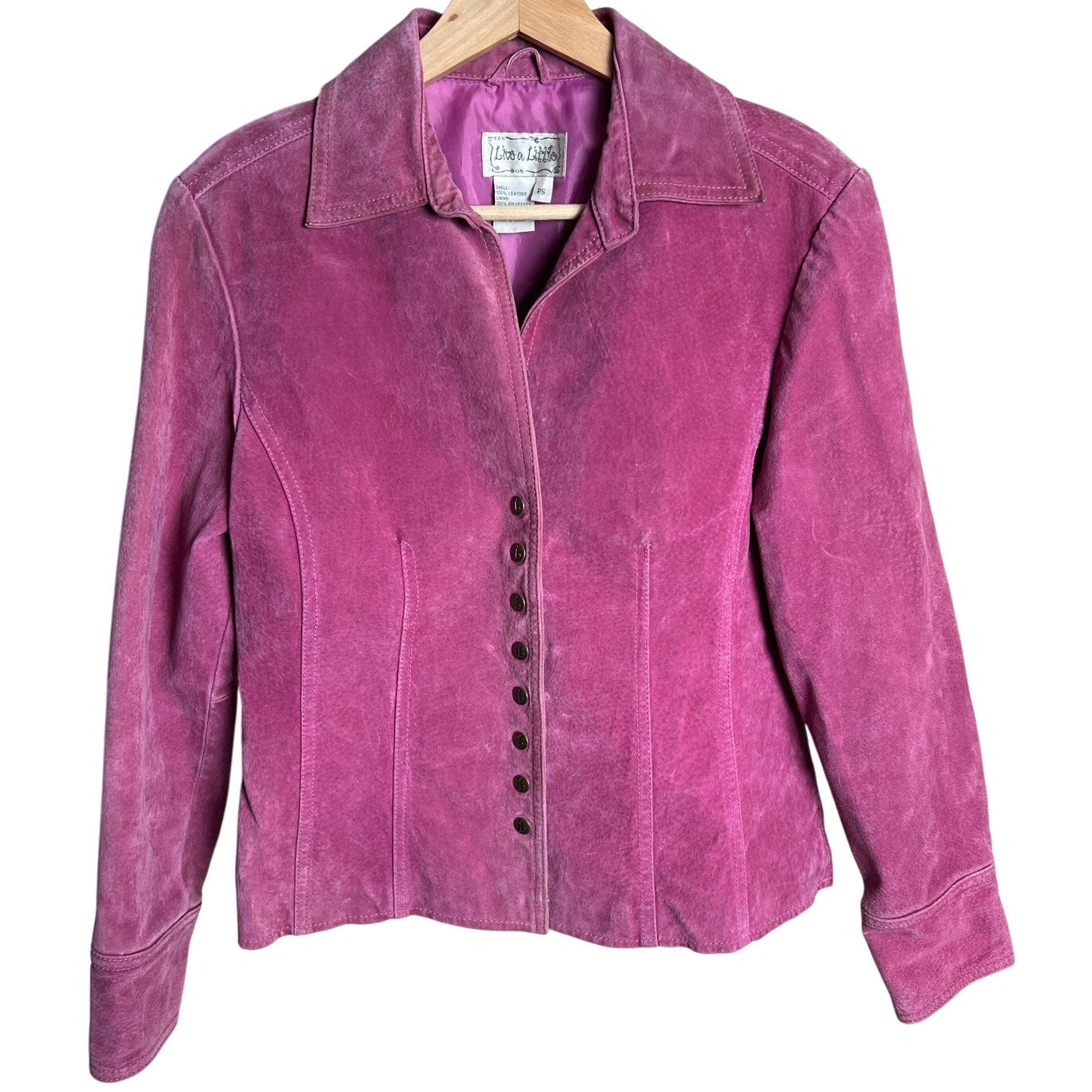 Vintage Live A Little Size PS 100% Leather Pink Button Jacket