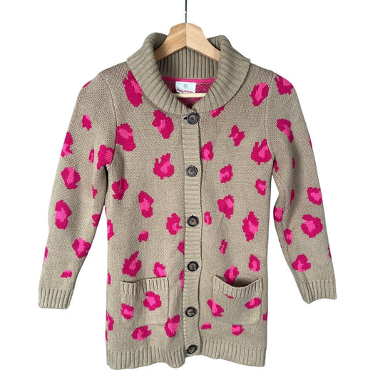 Hanna Andersson Girl Cardigan Tan Floral Print Warm Sweater Size 130