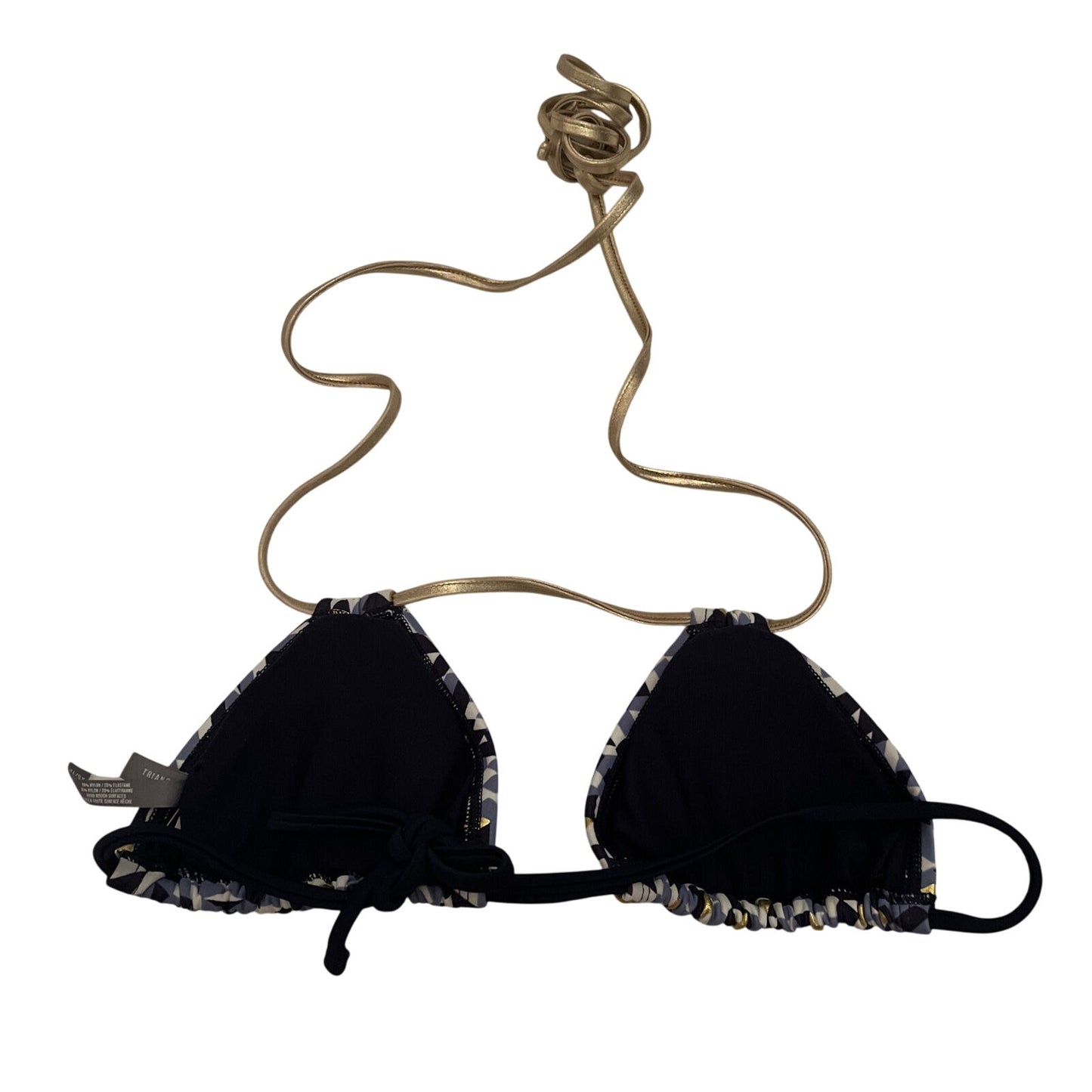 Aerie Swim Halter Triangle Bikini Top Blue Gold XS - EUC