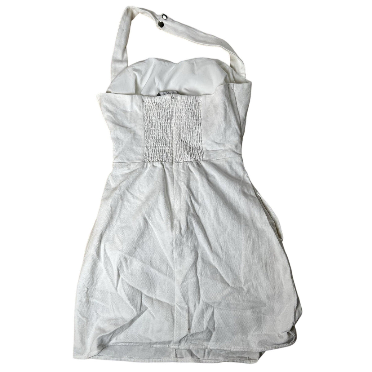 Maeve Dress Womens M White Strappy Mini Sundress Sweetheart Smocked Buttons Zip
