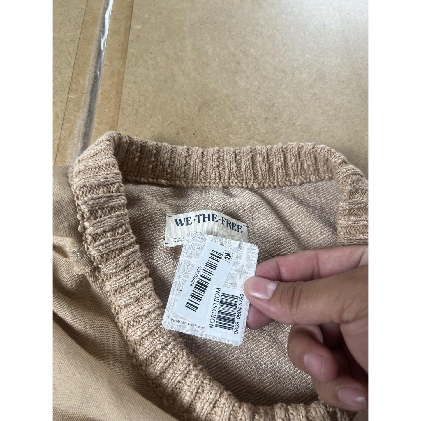 We The Free Sweater Womens S Beige Open-Knit Cotton-Blend Pullover Relaxed
