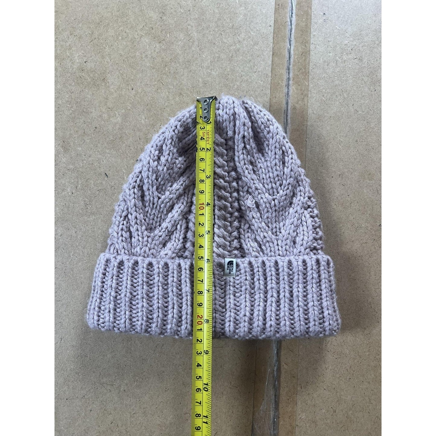 The North Face Beanie Womens One Size Pink Knit Cable Cuffed Logo Winter