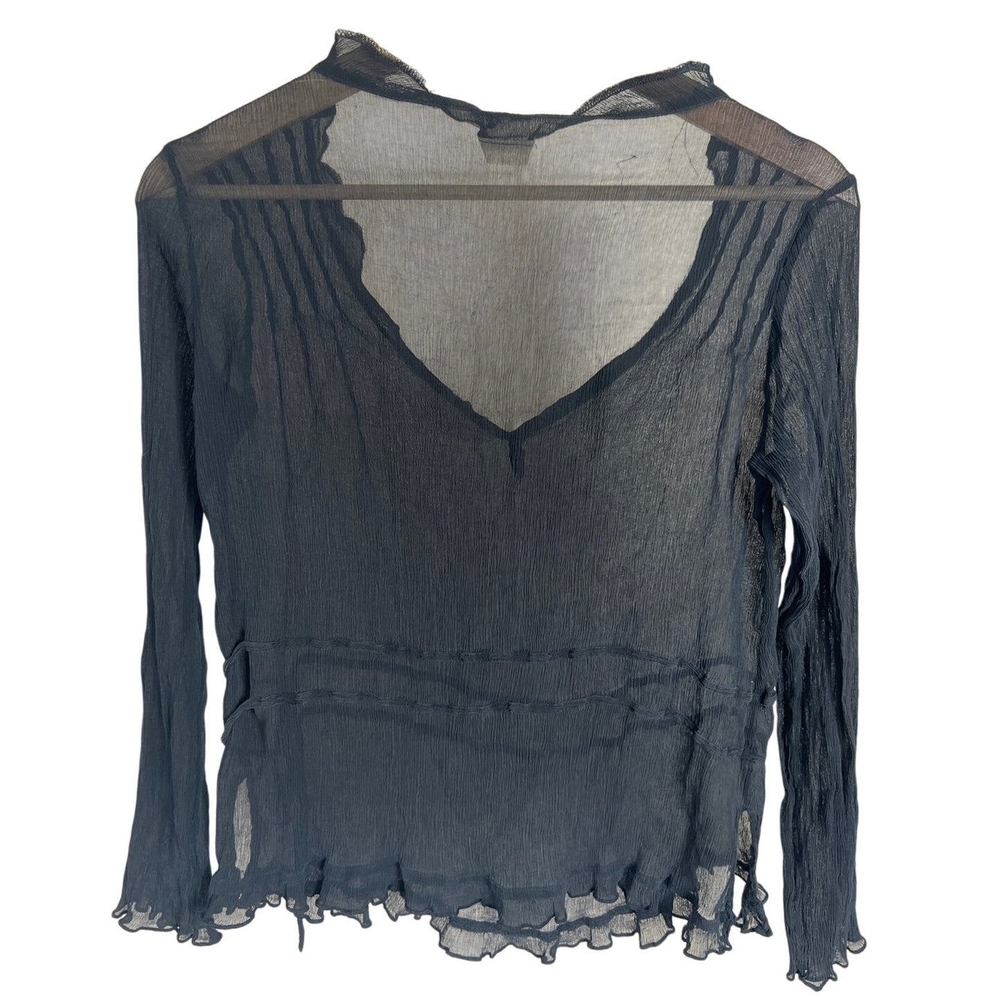 Vintage Whitewash Black Mesh Long Sleeve Women's Top