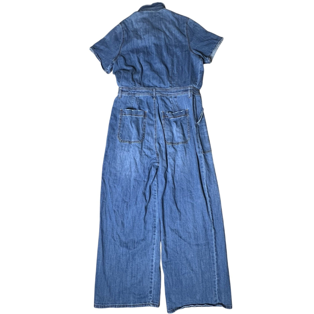 Scoop Jumpsuit Womens XL Blue Denim Collared Short Sleeve Pockets Button Casual
