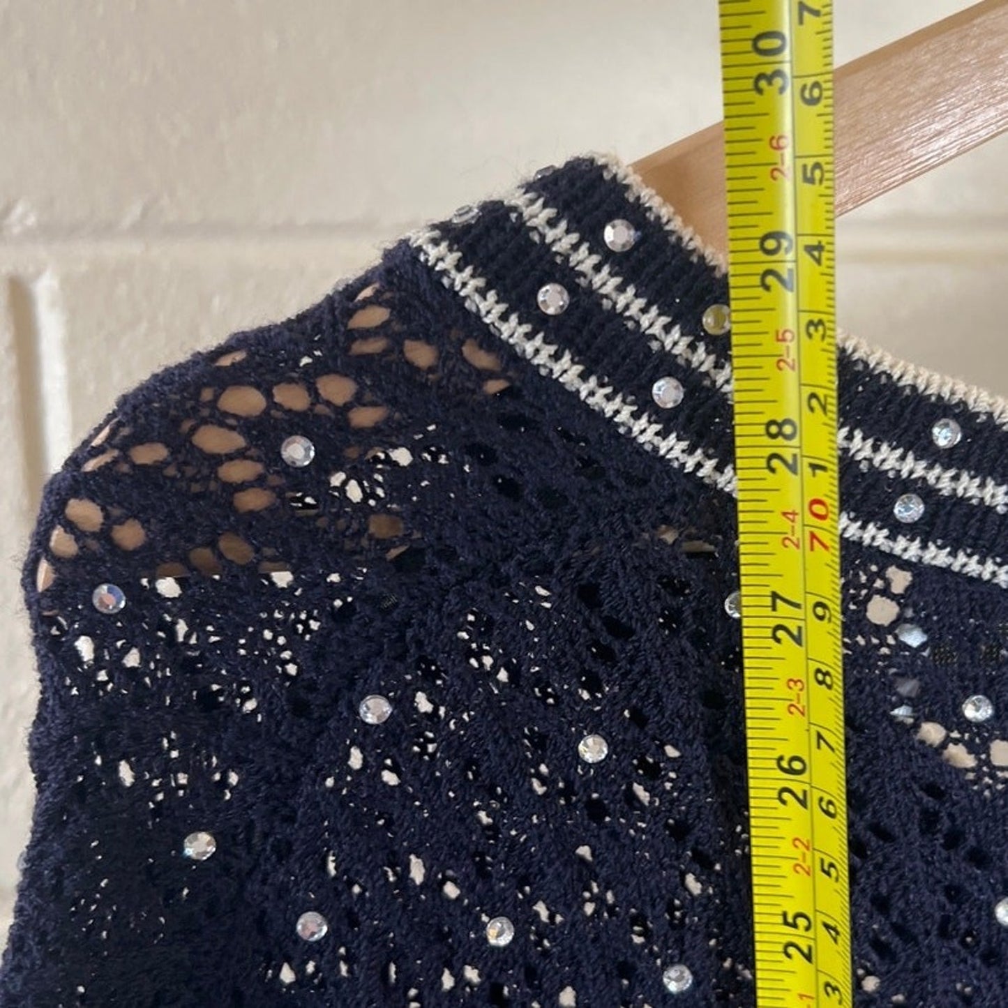 Vintage Christian A. New York Beaded Navy White Sweater *Dimensions in Picture*