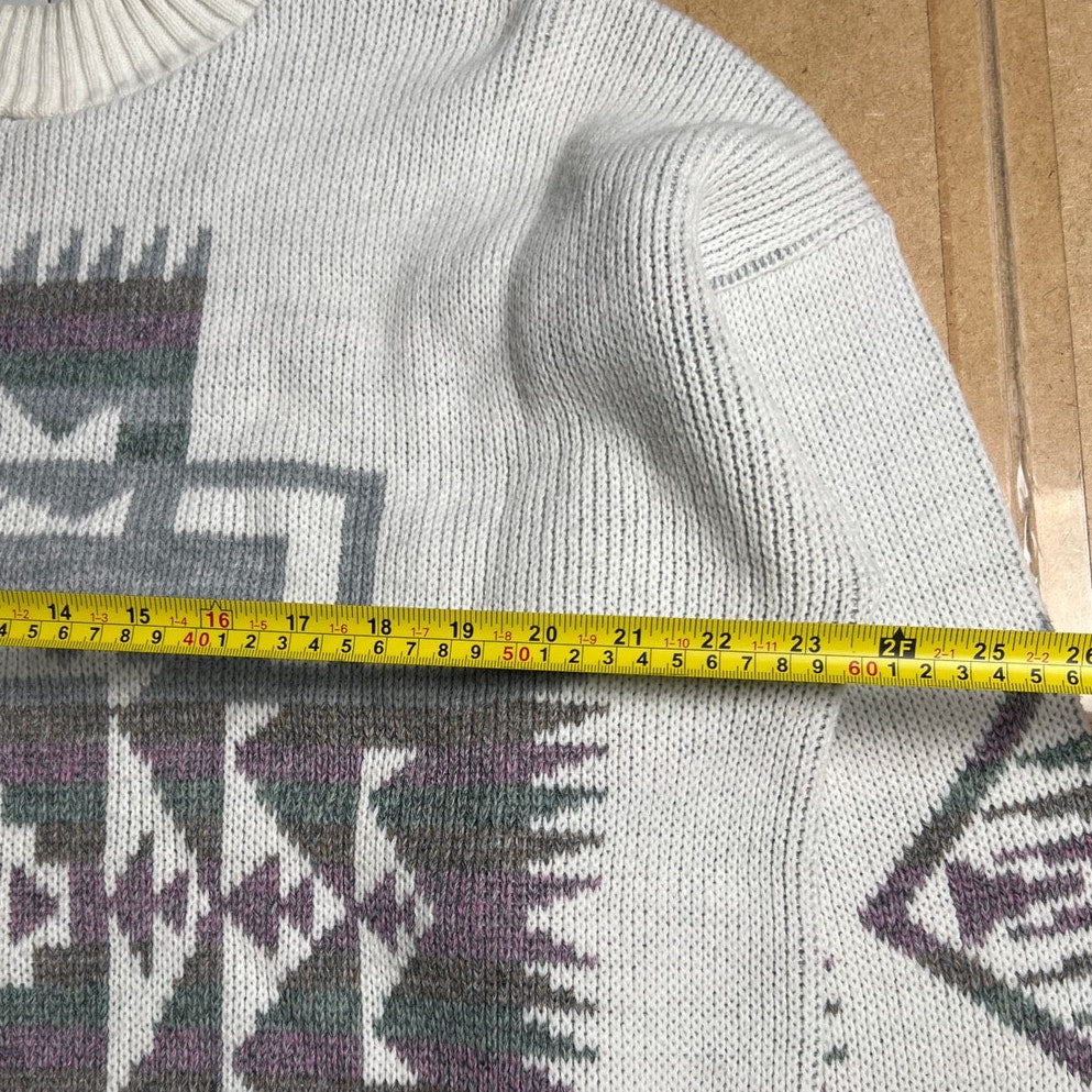 Vintage Garland Aztec Knit Sweater White/Gray Unisex L