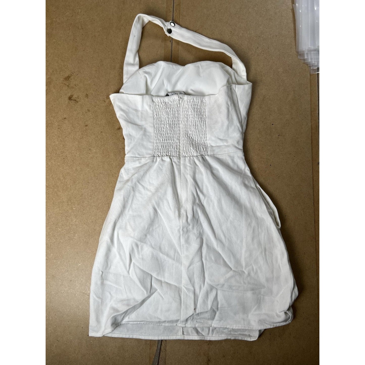 Maeve Dress Womens M White Strappy Mini Sundress Sweetheart Smocked Buttons Zip
