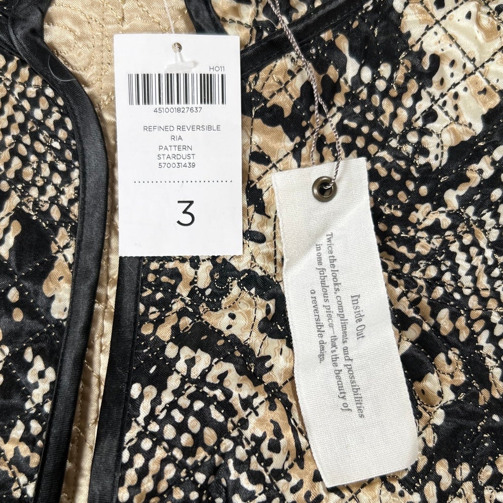 NWT CHICO'S Metallic Gold & Black Satin Quilted Open Blazer Jacket Size 3