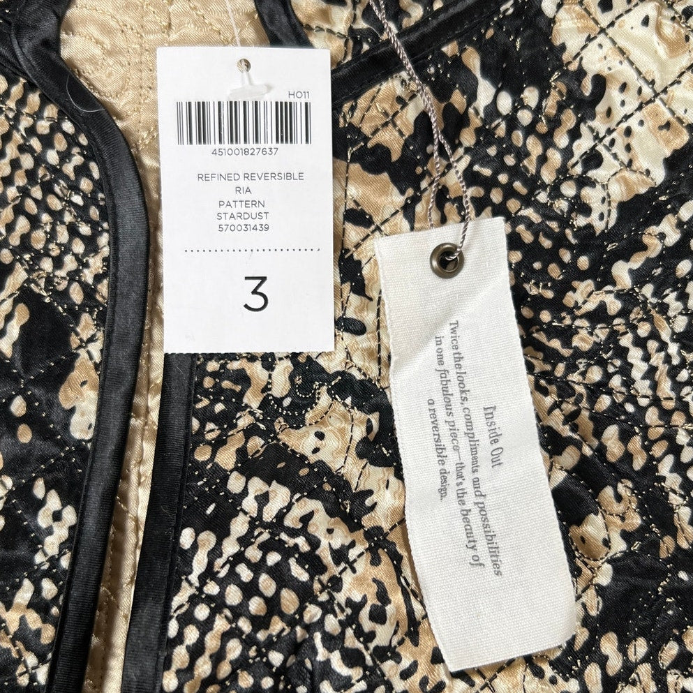 NWT CHICO'S Metallic Gold & Black Satin Quilted Open Blazer Jacket Size 3
