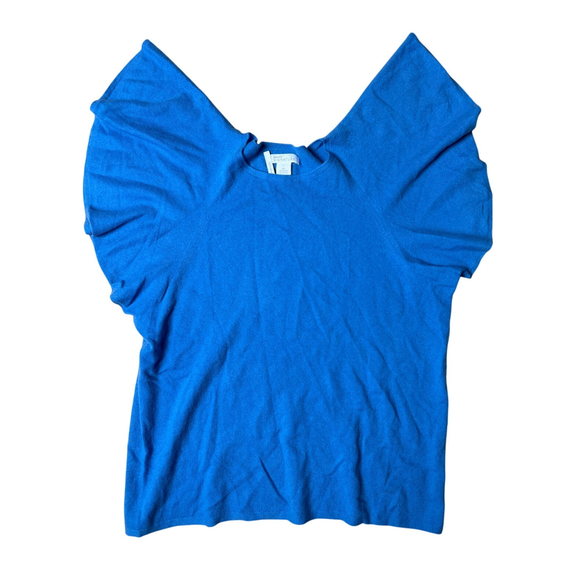Vintage Nordstrom Signature Women’s Cashmere Sweater Large Blue Ruffle Sleeveless