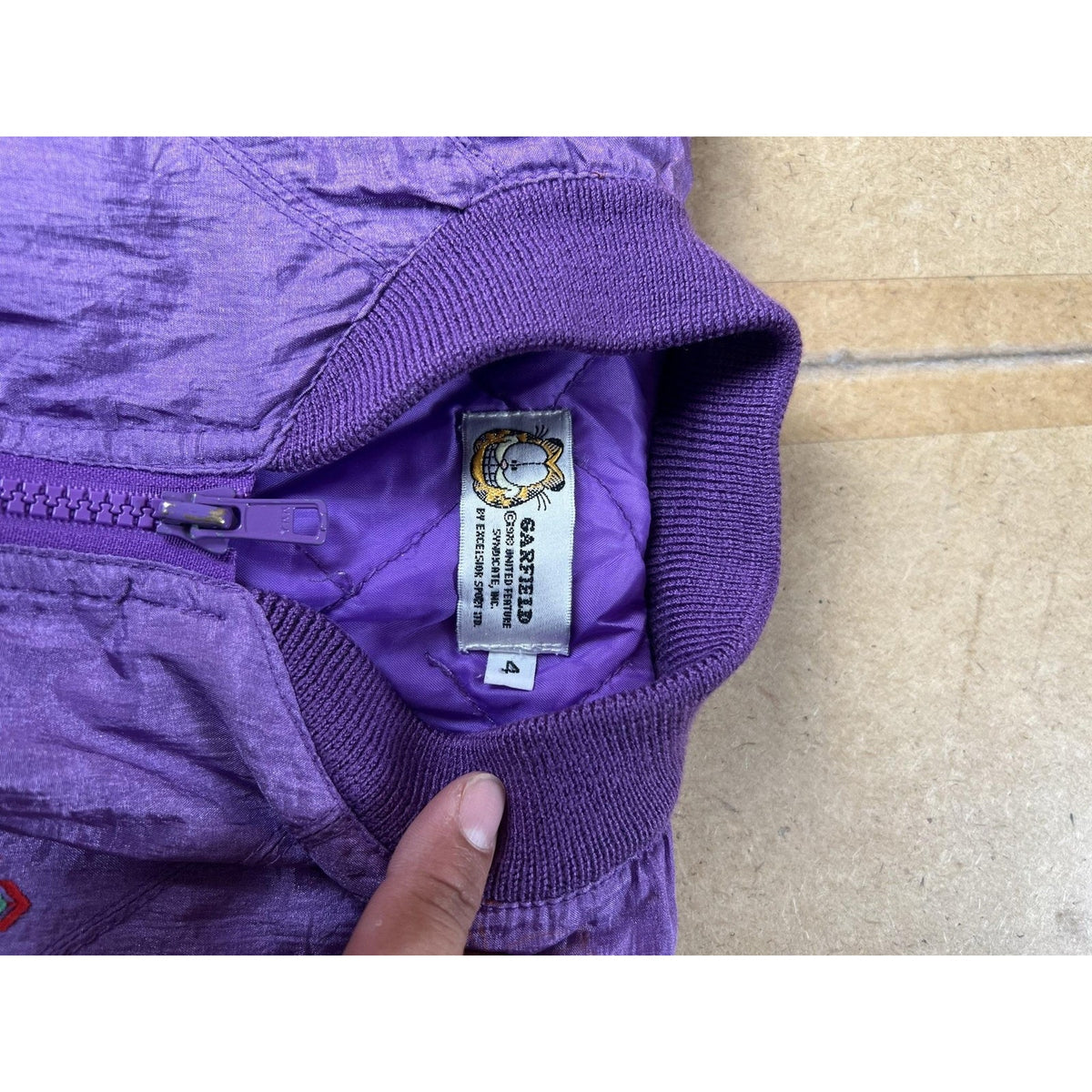 Vintage Garfield Jacket Girls 4 Purple Windbreaker Nylon Taffeta Zip Pockets