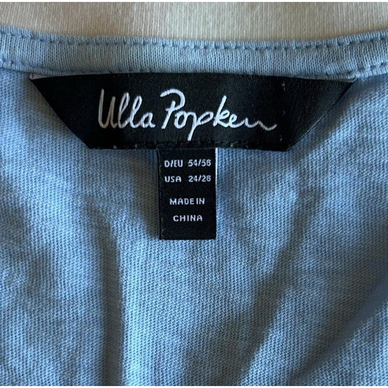 Ulla Popken T-Shirt 24/26 3x Womens Blue Kimono Round Neck Cotton Relaxed
